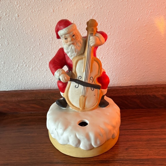 Other - VTG Ceramic Jolly Santa Claus with Cello Holiday Figurine Music Box Works Taiwan